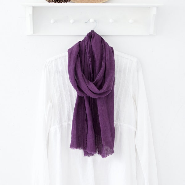 Naturally Dyed Linen Scarf, Hand Dyed Scarf, Eco-Dye Purple Linen Scarf, Plant Dyed Linen Scarf, Plant Dyed Clothing, Soft Linen Scarf