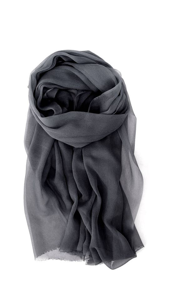Charcoal Gray Scarf Sheer Lightweight Gray Silk Scarf Gray | Etsy