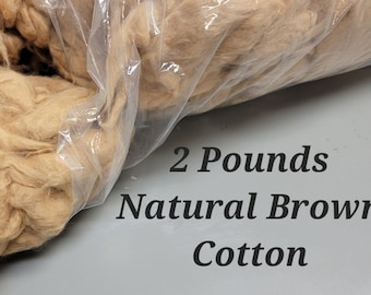 2 Pounds, Brown Cotton Fiber, Semi-Combed, Natural Brown Color. Great for Spinning, Weaving, Crafts and Fiber Arts.