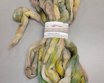 Cotton - 1 oz Tan, Green, Yellow and Blue Dyed Acala Cotton Sliver. Hand Dyed. Spin Dyed Cotton!!!