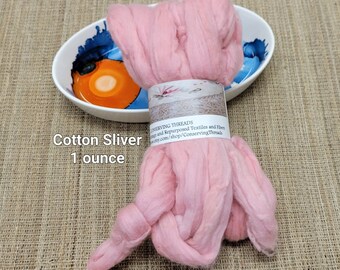 Cotton Sliver, 1 oz (ounce), Pink Acala Cotton Sliver, Hand Dyed. Spin Cotton!!! Crafts and Fiber Arts