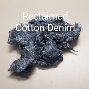 Cotton Shoddy Reclaimed Blue Fiber, Denim Jeans Upcycled into Unspun Fiber.
