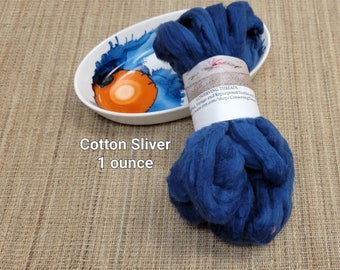 Cotton, 1 oz (ounce) Dyed Acala Cotton Sliver, Hand Dyed in Dark Blue Colors. Spin Cotton!!! Crafts and Fiber Arts