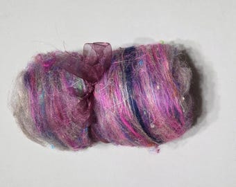 BFL, Merino, Hemp & Recycled Silk. 2oz Custom Blend Art Batt (R3)