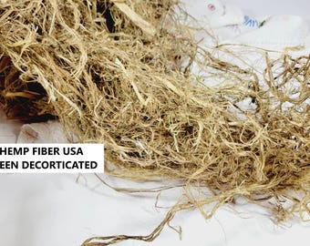 Hemp Fiber Raw UnCombed. USA Grown. 1 pound (16 oz). Green Decorticated. Unretted and with Hurd.