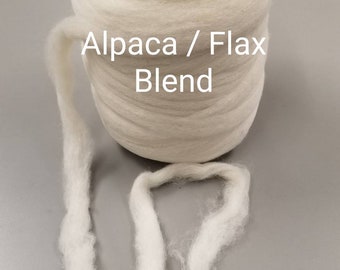 Flax / Alpaca Custom Blend. Sliver. White Roving. 20/80