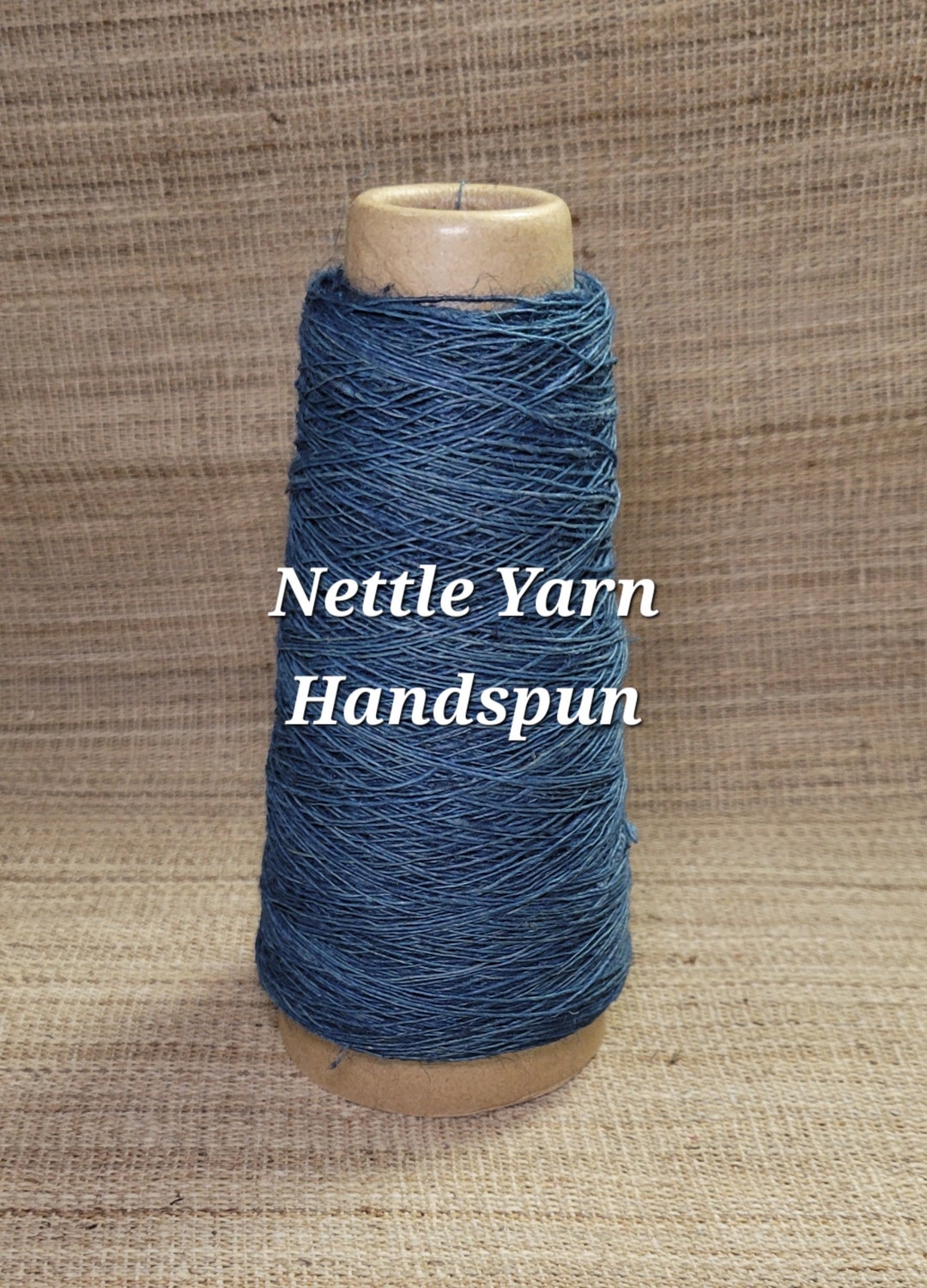 100 Nettle Handspun Yarn Cone. 350 Yards. Single. Dyed Indigo Blue Hand Spun Skein. Natural