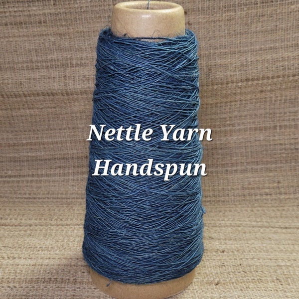 100% Nettle Handspun Yarn Cone. 350 Yards. Single. Dyed Indigo Blue - Hand Spun Skein. Natural. Great for Kitting, Crochet, Weaving, Craft