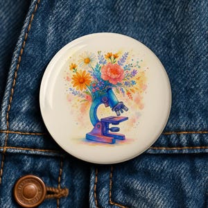 Floral Microscope button pin magnet keychain science loving feminism accessories