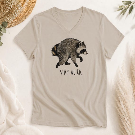 Jimothy the Raccoon Stay Weird Shirt Short Spine Raccoon Graphic Tee Trash Panda V Neck