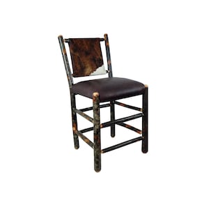 24&quot; Rustic Hickory Upholstered Bar stool with Hair on Hide Leather