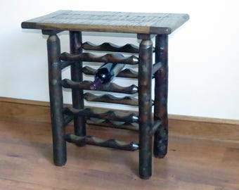 Wine Rack Table Rustic Hickory & Oak holds 12 Bottles