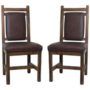 Set of 2 -Barnwood Upholstered Dining Chairs with Chocolate Leather Back and Seat -Multi Choice Colors