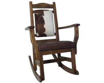 Amish Barnwood Rocking Chair: Hair on Hide & Top Grain Leather