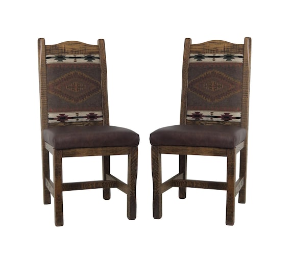 Set of 2 -Modern Rustic Upholstered Oak Dining Chair with Dark Apache Upholstered Seat and Back Southwest Style