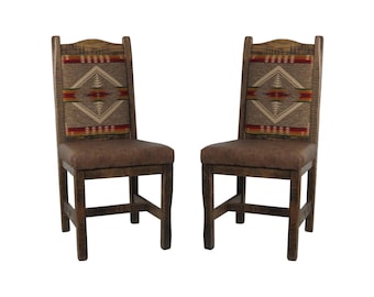 Set of 2 -Modern Rustic Oak Upholstered Dining Chair with Arizona Upholstered Seat and Back Southwest Style (Multiple Colors Available)