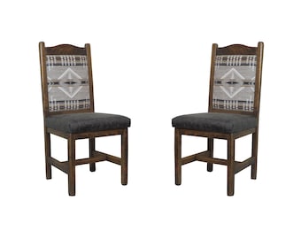 Rustic Oak Dining Chairs (Set of 2) – Arizona Desert Fabric, Southwest Style