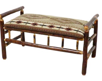 Rustic Hickory Bench upholstered with Multiple Fabric Options