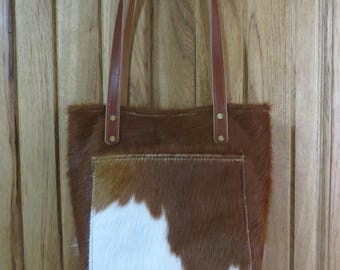 Western Hair on Hide Medium Tote Style Purse Bag Brown & White 4