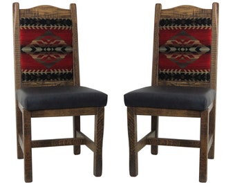 Set of 2 -Barnwood Upholstered Oak Dining Chair with Gallup Upholstered Back and Seat Southwest Style
