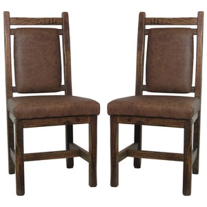 Set of 2 -Barnwood Upholstered Dining Chairs with Hickory Leather Back and Seat -Multi Colors available