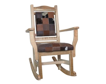 Amish Wormy Maple Rocking Chair – Patchwork Leather Seat