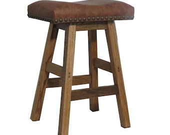 Leather Saddle Seat Bar Stool 24"