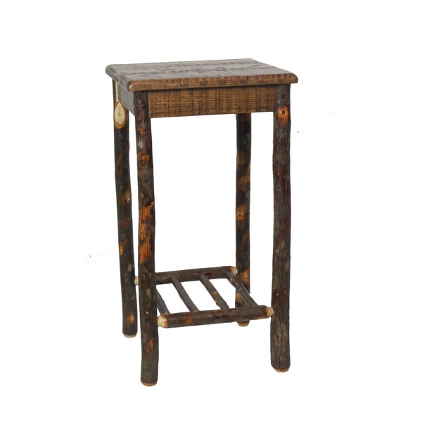 Rustic Hickory Tall Side Table Plant Stand with Distressed Solid Oak Top 15X15