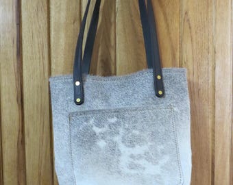 Western Hair on Hide Medium Tote Style Purse Bag Black & White