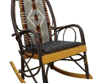 Cushion Set for Amish Hickory Rocking Chair - Arizona Dusk Black Leather Seat