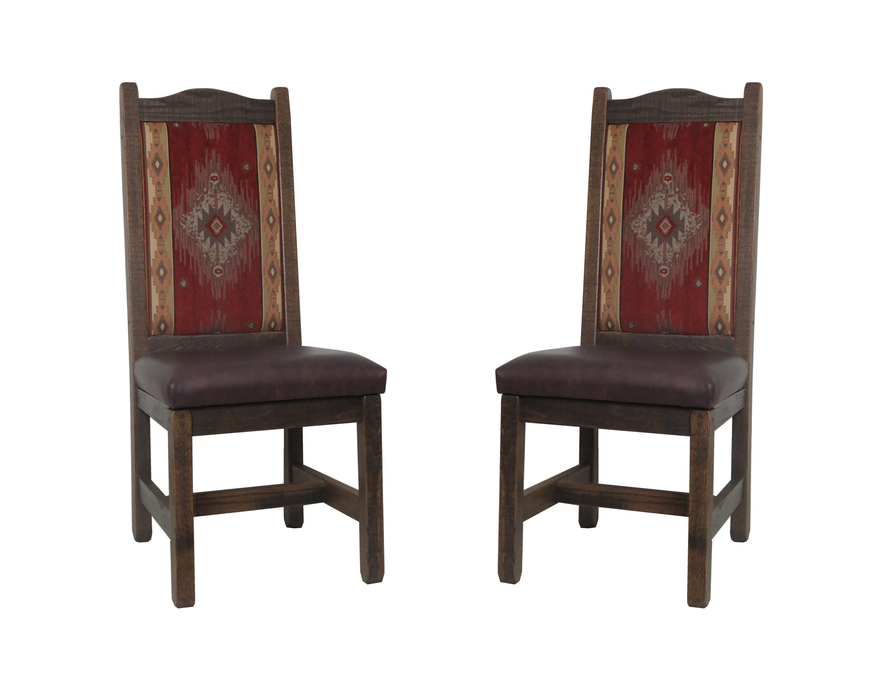 Set of 2 -High Back Modern Rustic Upholstered Oak Dining Chair with Red Diamond Upholstered Seat and Back Southwest Style Multiple Options