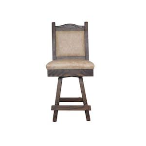 24&quot; or 30&quot; Modern Rustic Swivel Upholstered Bar stool with Enclosed Real Leather Seat & Back