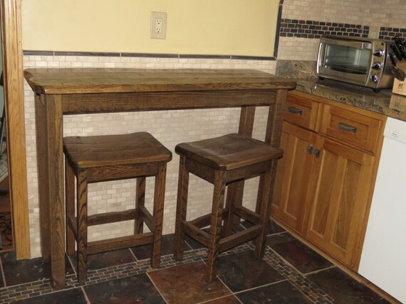 Barn Wood Sofa Table Breakfast Bar With 2 Barn Wood Bar Stools Etsy