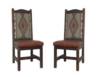Set of 2 -High Back Modern Rustic Upholstered Oak Dining Chair with Light Apache Upholstered Seat and Back Southwest Style