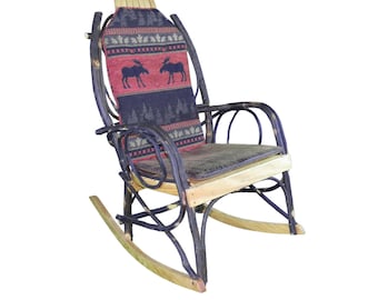 Cushion Set for Amish Hickory Rocking Chair Red Moose Fabric