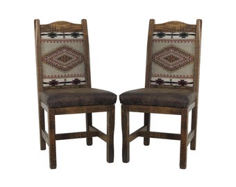 Set of 2 -Modern Rustic Upholstered Oak Dining Chair with Light Apache Upholstered Seat and Back Southwest Style