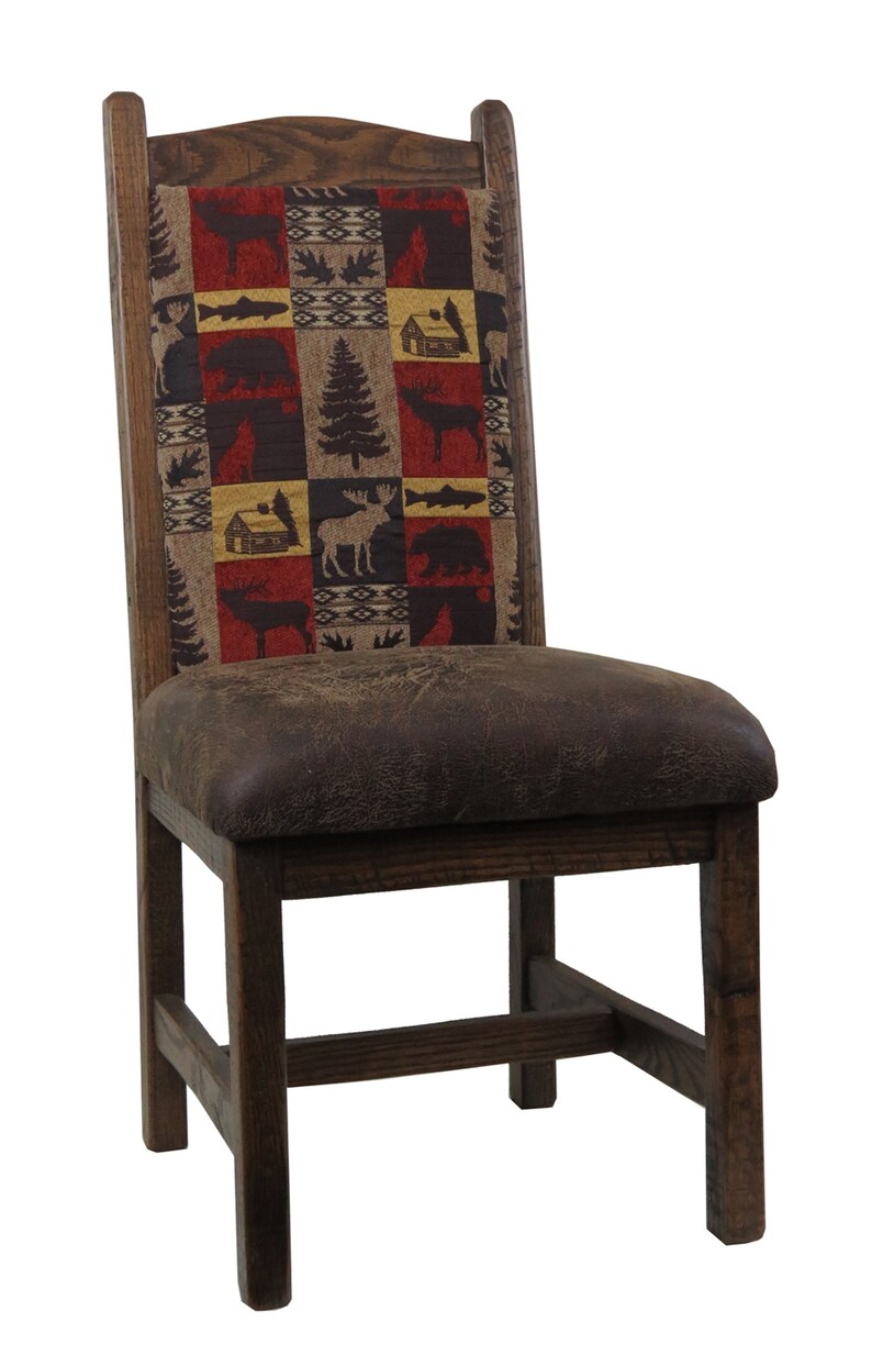 Set of 2 -Modern Rustic Oak Upholstered Dining Chair with Upholstered Seat and Back Multiple fabric options image 4