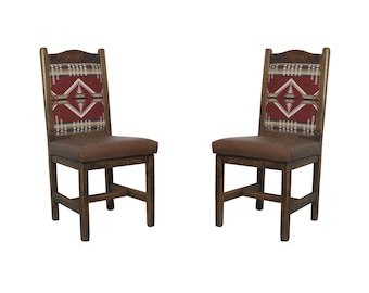 Rustic Oak Dining Chairs (Set of 2) – Arizona Maroon Fabric, Southwest Style
