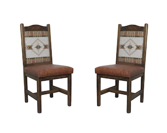Rustic Oak Dining Chairs (Set of 2) – Arizona Meadow Fabric, Southwest Style