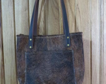 Western Hair on Hide Medium Tote Style Purse Bag Black & Brown Brindle 2