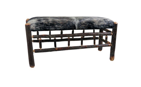 Leather Upholstered Hickory Bench Etsy