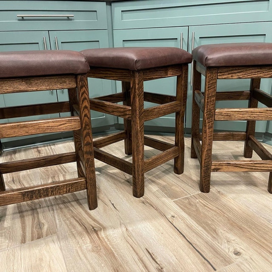 Barnwood Upholstered Bar Stool 24 or 30 in No Back With