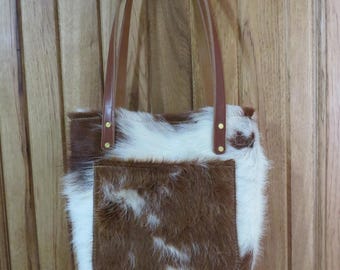Western Hair on Hide Medium Tote Style Purse Bag Brown & White 3