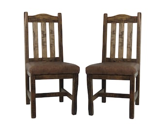 Modern Rustic Upholstered Dining Chair with Slat Back (Set of 2)