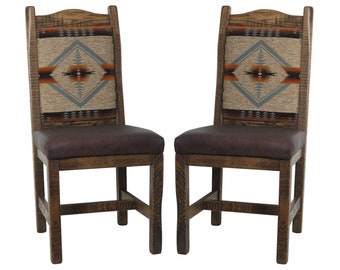 Set of 2 -Barnwood Upholstered Oak Dining Chair with Arizona-Sand Upholstered Seat and Back Southwest Style