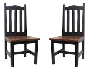 Set of 2 -Barnwood All Solid Distressed Oak Dining Chair with Slat Back