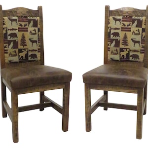 Set of 2 -Barnwood Upholstered Dining Chair with Upholstered Seat and Back