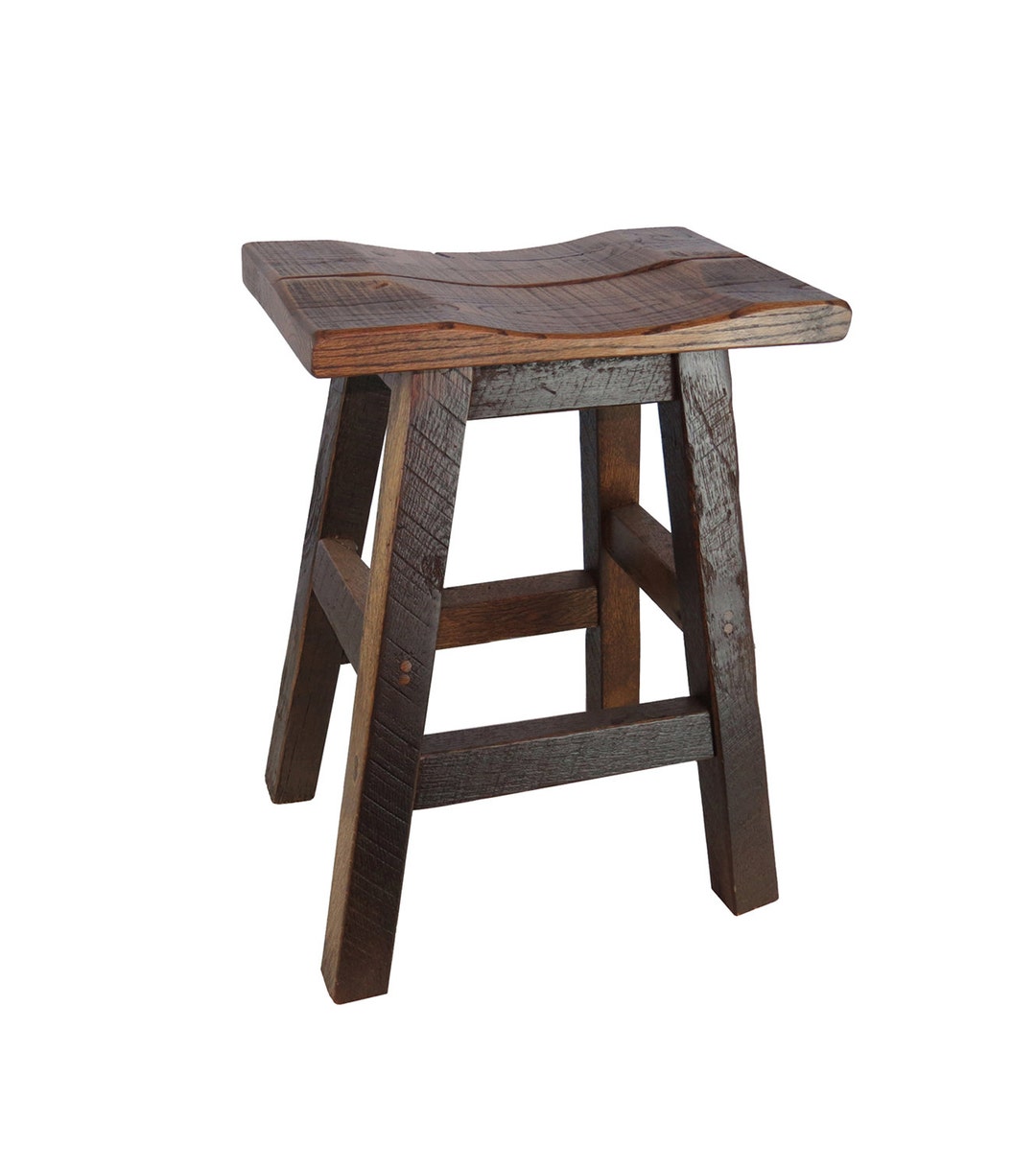 Barnwood Bar Stools Saddle Seat 24 Distressed Solid Oak Etsy UK