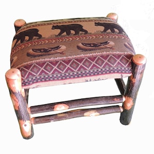 Rustic Hickory Ottoman Foot Stool - Multiple Fabric Options