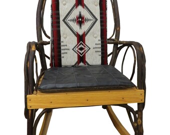 Cushion Set for Amish Hickory Rocking Chair - Arizona Red Black Leather Seat